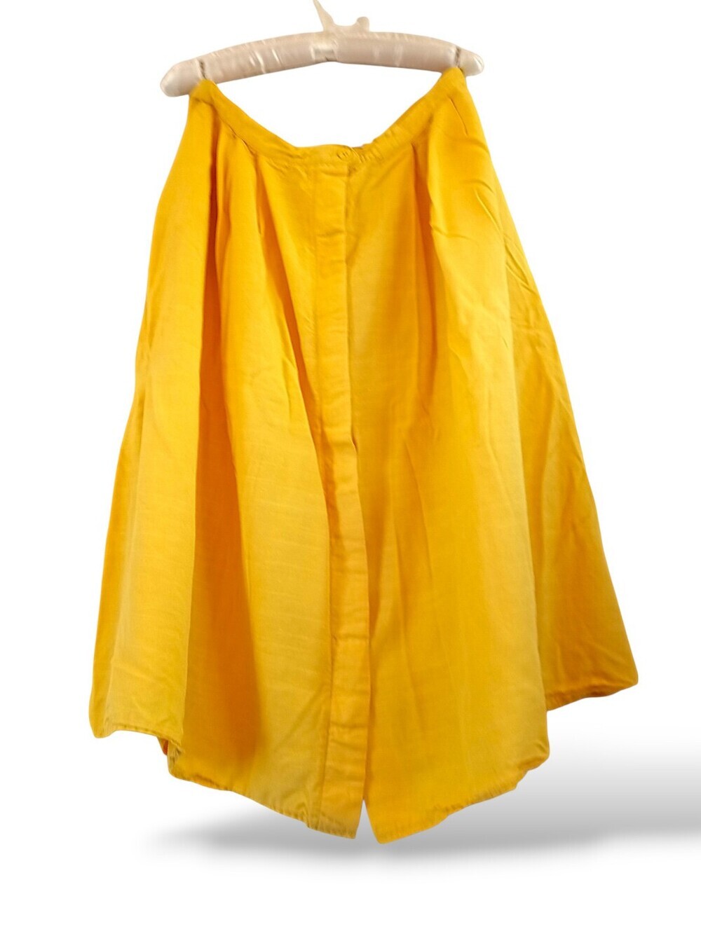 Vintage Sunny Yellow A-Line Midi Skirt Button Down Retro Preppy 60s 70s Colorful - Picture 2 of 13
